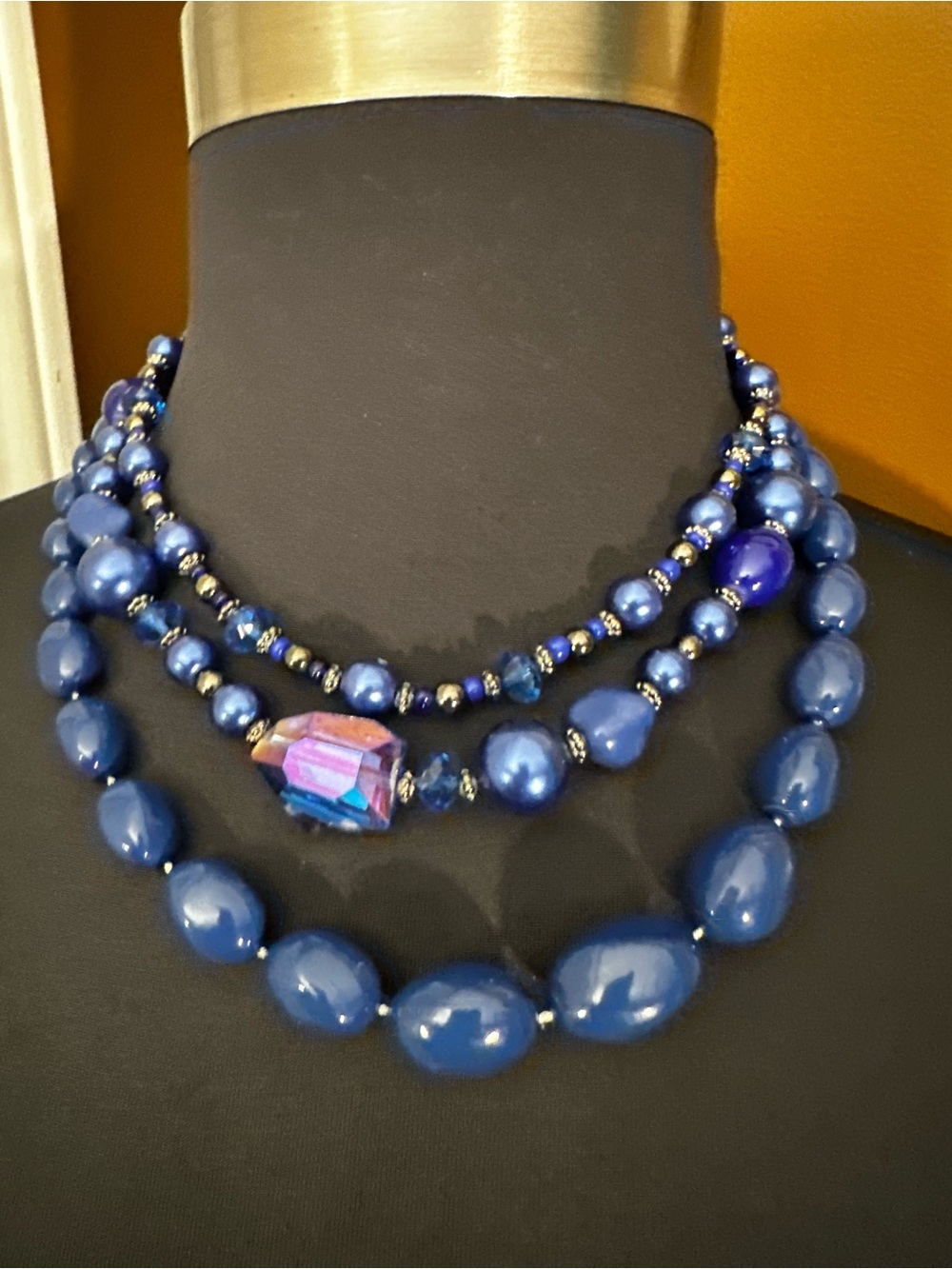 Blue vintage lot of 2 Multi-Strand and single Statement Necklace - Unbranded